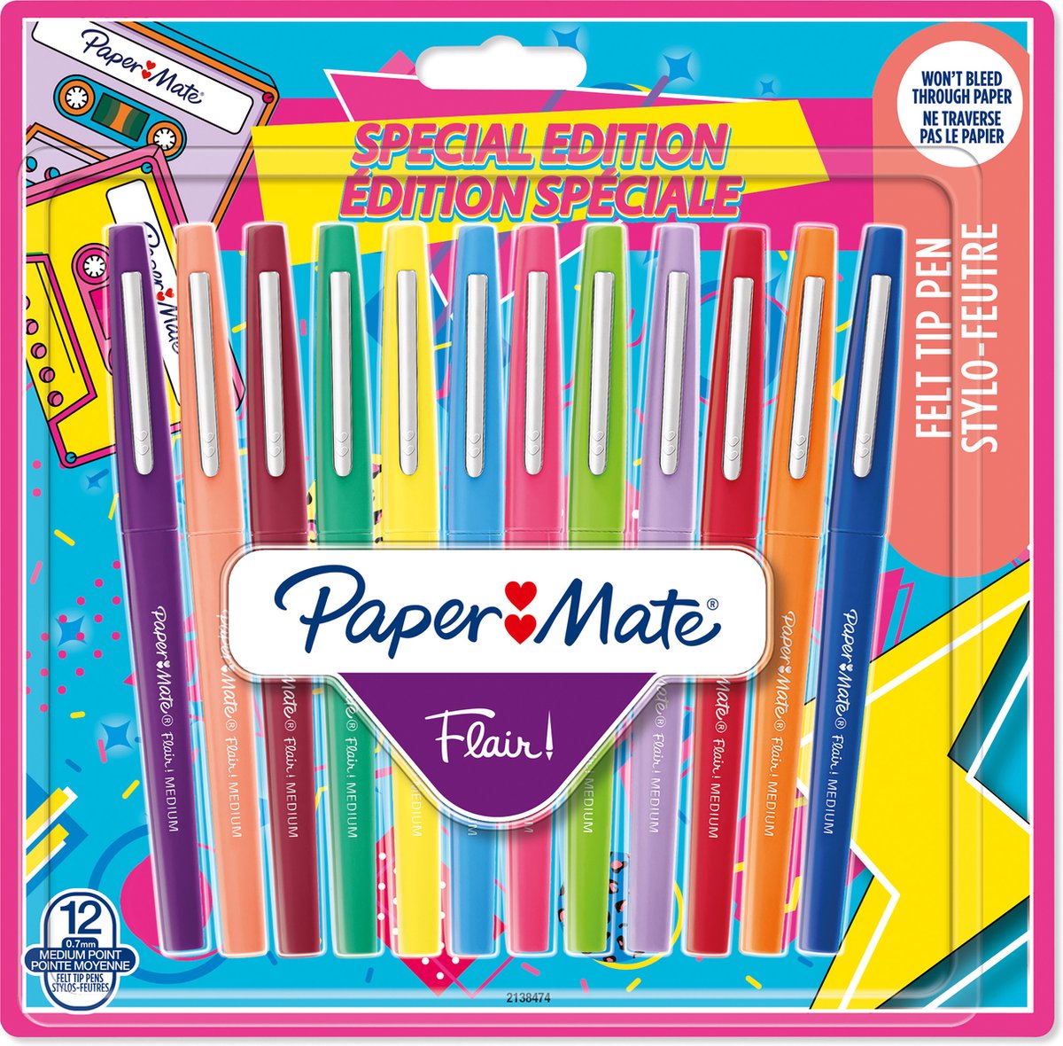 Paper Mate Flair-viltstiften | Medium punt (0,7 mm) | diverse Retrokleuren | 12 stuks